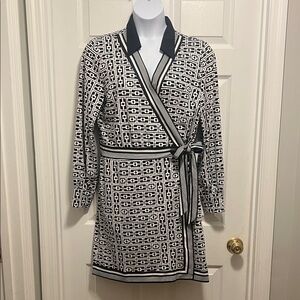Cato Black and White Geometric Long Sleeve Dress